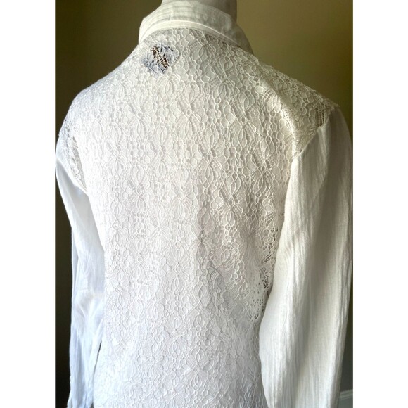 Blanc du Nil Shirt US 6 Gauzy Egyptian Cotton Lace Back Boho Airy Travel Summer - Picture 8 of 14
